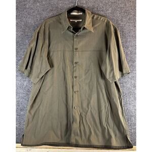 Perry Ellis Olive Mens Short Sleeve Button Down Shirt